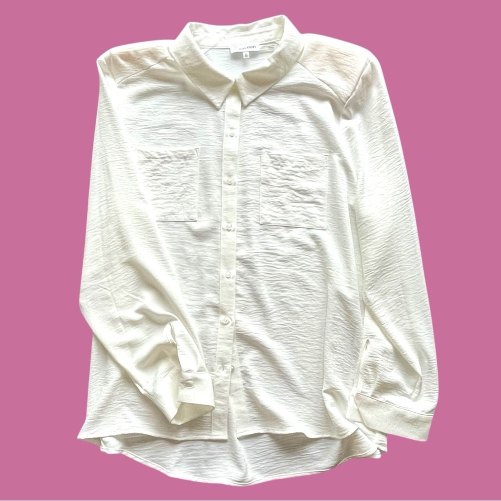 Calvin Klein Textured Sheer Button Up Blouse - image 3